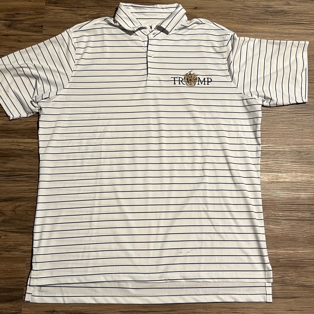 Trump White and Black Striped Men's Polo Shirt